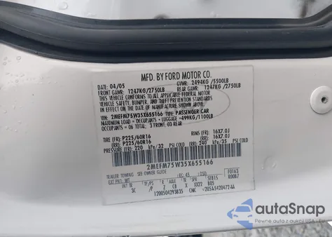 2005 Mercury Grand Marquis Ls/Lse z USA, uszkodzony, nr VIN 2MEFM75W35X655166